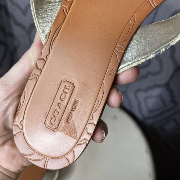 Coach Flip Flops Womens 9 B Sable Metallic Snake Skin Signature Sandal - Picture 7 of 8